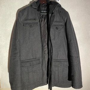 Men’s Guess Wool pea coat w/ removable hood (M)